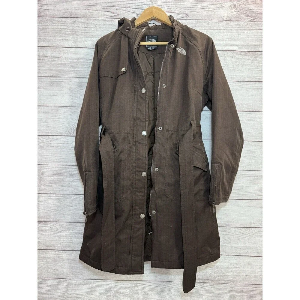 Women"The North Face" brown zipper/snaps hooded coat SIZE MEDIUM - Picture 2 of 16